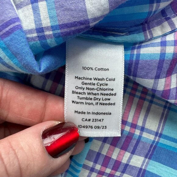 2/$18 SALE! TALBOTS Button Up Shirt Womens XLP Preppy Blue Plaid Cotton‎ Casual - Picture 3 of 6